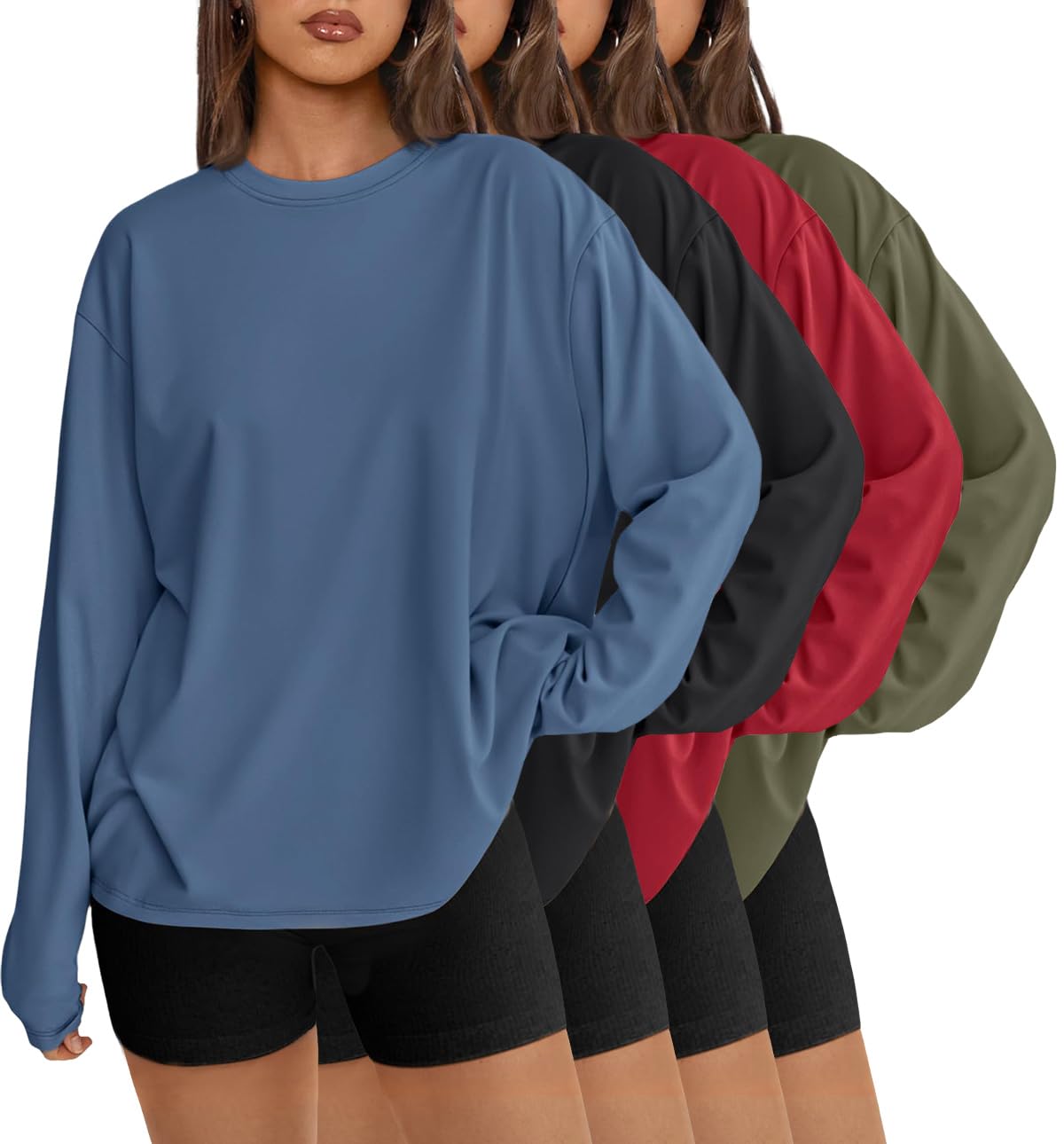 AUTOMET 4 Pack Womens Long Sleeve Oversized T Shirts 2026 Fall Workout Tops