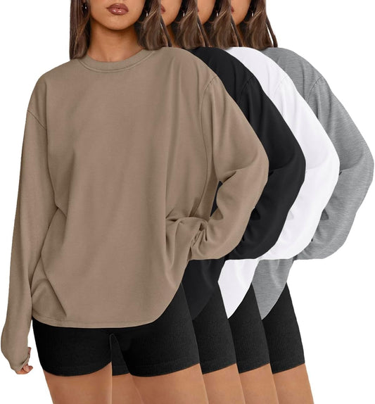 AUTOMET 4 Pack Womens Long Sleeve Oversized T Shirts 2026 Fall Workout Tops